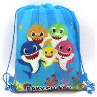 Happy Birthday Party Favor Loot Bag Non-Woven Gift Bag Baby Shark Cartoon Theme Blue Pink