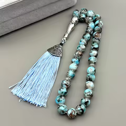 33Pcs Glass Rosary Muslim Prayer Hand Bracelets String Tassel Pendant Islamic Middle East Uae Dubai 