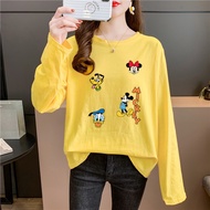 [TSHIRTWOMEN]  Baju T Shirt Perempuan Lengan Panjang Plus Size Long Sleeve T-shirt Mickey Mouse Blouse Clothes