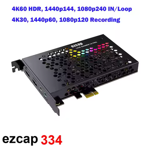 Ezcap334 4K 60fps HDR 1080p 240fps PC Live Streaming Box HDMI Loop , 4K 30 Pcle Video Capture Card V