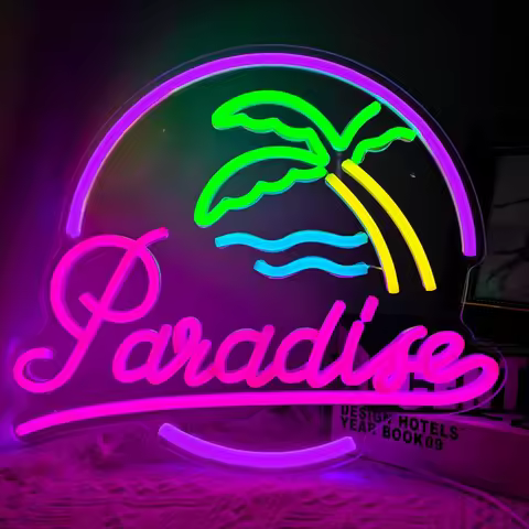 Aloha Paradise LED Neon Light Sign Tropical Palm Tree Sun Neon Sign for Home Beach House Cafe Shop B