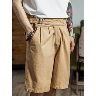 Vintage Gurkha Shorts Men Safari Style High Waist Buckle Button Knee Length Naples Pants Summer Casu
