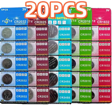 20PCS 3V CR2025 Lithium Button Battery DL2025 BR2025 LM2025 CR2450 2016 2450 1632 Coin Cell Watch Ba