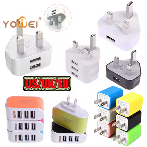 UK/EU/US 1Pin 2Pin 3Pin Wall Charger Plug Adapter 1/2/3 USB Ports Travel Charging Cable Converter So