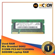 Mix Branded 512MB DDR2 PC2-667/5300MHz 1.8V SODIMM Laptop RAM (Used/Refurbished)