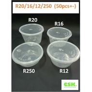 R250/R12/R16/R20 (50pcs)Round Disposable Plastic Food Container / Bekas Makanan / Bekas Kuih Bulat /