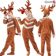 Halloween Children Reindeer Costume Elk Christmas Elk cosplay Animal Flannel Jumpsuit Reindeer Party
