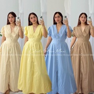 RVMPED Celeste Plain Cotton Linen Maxi Dress Puff Sleeves Buttondown