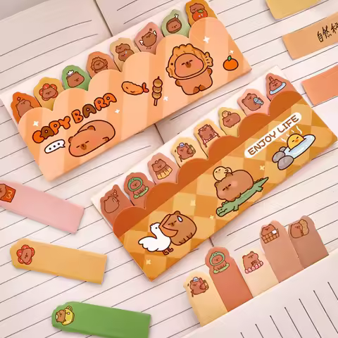 Kawaii Capybara Standing in Line Sticky Notes 8*15Pcs Student Cute Index Sticker Pad Hydrangea Post 