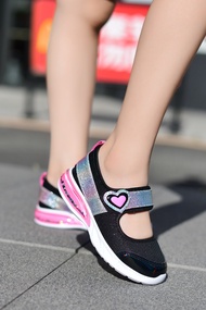 Petit Pes เปอติท ปา รุ่น Rainbow Light รองเท้าเด็กเทปแปะ พื้นรองเท้าไฟ LED สีดำ รหัสPE7-KA9001K