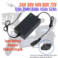 EBIKE BATTERY CHARGER 24V 36V 48V 60V 72V 12AH 20AH 32AH 45AH 52AH 48V12AH ELECTRIC E-SCOOTER LEAD B