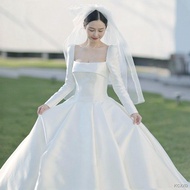 Wedding dress for ninang▽▽2021 new French satin simple light wedding dress long sleeve bride wedding