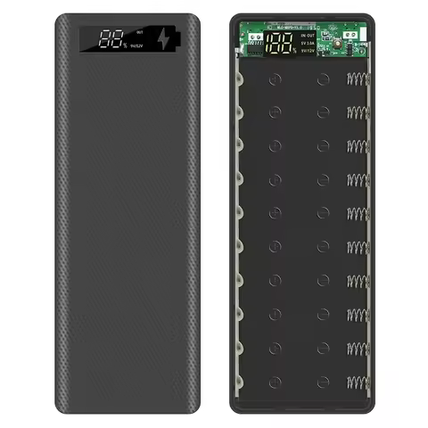 PD Fast Dual USB Flashlight DIY Powerbank Case 10PCS 18650 Battery Digital Display Power Bank Extern