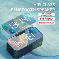 Portable Mini Led Mirror Clock Bluetooth Speaker Home Temperature Display Voice Broadcast Alarm Clock Wireless Speaker Support FM Radio Card Play