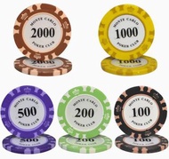 全套100片籌碼連籌碼架透明收納盒鐵芯加重手感皇冠麥穗碼德州撲克碼麻將百家樂大細骰寶游戲幣代幣黏土賭場賭具新年聚會派對100個套裝五面值 Casino Chips 100 Pcs Set Chip R