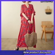 Oladivi Fashion Floral Printed Plus Size Bohemian Long Dress Women Summer New Short Sleeve Casual Lo