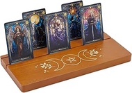 PH PandaHall 2 Compartments Wooden Tarot Card Holder Card Stand with Moon Phase Pattern Tarot Card G