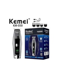 USB 充電式理髮器 專業理髮刀 Kemei KM-050不銹鋼刀頭 果凍按鈕可調節帶 LCD 顯示屏