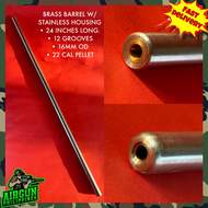 BRASS BARREL FOR AIRGUN WITH STAINLESS HOUSING 24 INCHES LONG  12 GROOVES  16MM OD  .22 CAL