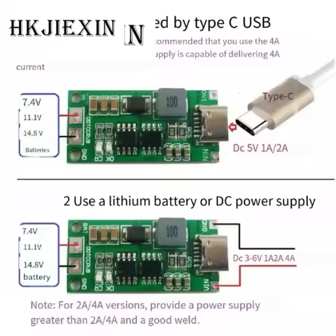 JX Multi-Cell 2S 3S 4S TypeC To 8.4V 12.6V 16.8V Step-Up Boost LiPo Polymer Li-Ion Charger 7.4V 11.1