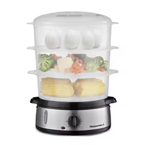Maxi-Matic Electric Food Vegetable Steamer with BPA-Free 3 Tier Stackable Nested Basket Trays Auto S