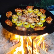 Outdoor Cast Iron Barbecue Pan Camping Grill Pan Cast Iron Bonfire Barbecue Grill with Legs Grill Pa