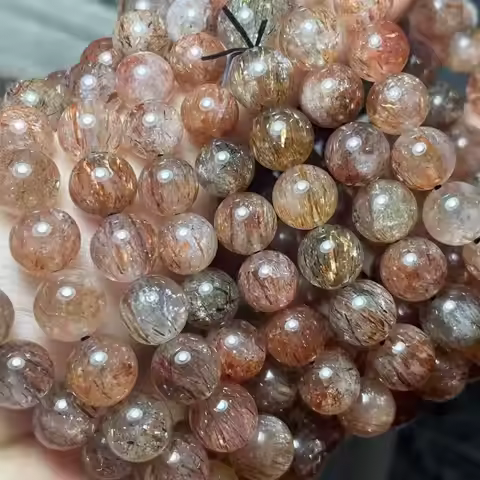 2bracelets Approx9-10mm natural black golden rutile quartz gems bracelet beads