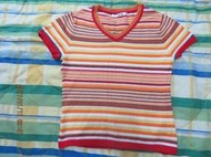 專櫃品LINE POINT黃紅橘條紋相間線短袖上衣(F)(平均風A021) 