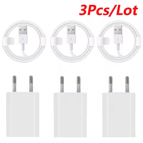 3pcs/lot EU Plug USB Charger For iPhone 13 12 11 Pro MAX USB Charging Cable For iPhone 8 7 6 5S SE 2
