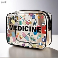 (gazi2) Medicine Cosmetic Bag Women Large Capacity Travel Organizer Easy Wipe Clean Toiletry Pouch D