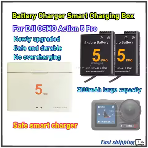 For Dji Osmo 360 Action 5 Pro 2100mAh Rechargeable Li-ion Battery,Dual Slot Battery Charger Storage 