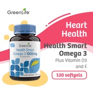 GreenLife Health Smart Omega 3 1000mg + Vitamin D3 &amp; E 120 Softgels - For Heart Health Cholesterol and Memory