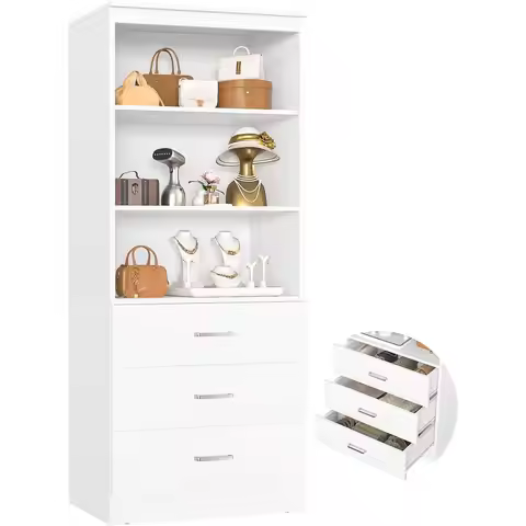 White Wooden 3-Shelf Closet Organizer System for Small Walk-in Closets, 23.6L x 13.8W x 71H