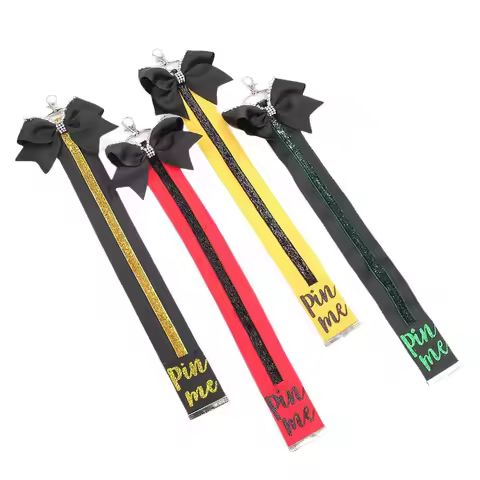 Red Rhinestone Cheer Pin Me Ribbon Keychain - Cheer Gift - Team Gift -BR200004