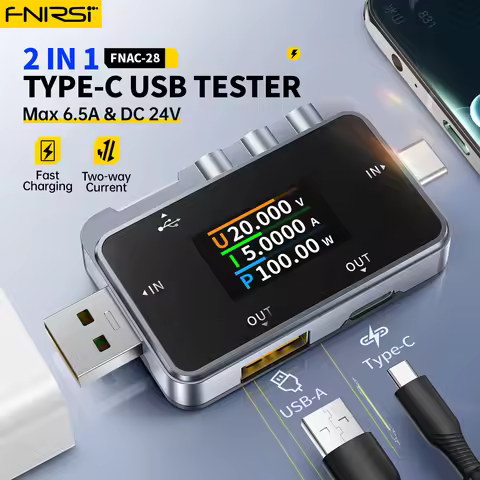 FNIRSI FNAC-28 6.5A Type-C USB Tester Digital Voltmeter Amper Voltage Current Tester Ammeter Power B