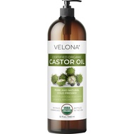 velona USDA Certified Organic Castor Oil - 32 oz | For Hair Growth, Boost Eyelashes, Eyebrows | Cold