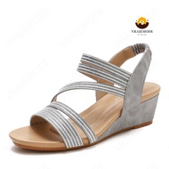 VRAIEMODE Slingback Wedge Sandals Soft Elastic Band Roman Shoes Peep Toe Womens Sandals Non-slip Mid