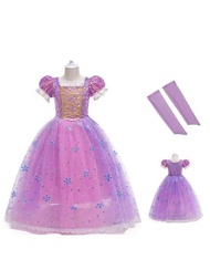 Vestido De Cosplay De La Princesa Rapunzel, Vestido De Fiesta Para Niñas Con Mangas Para Fiesta De Cumpleaños