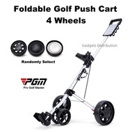 4 Wheel PGM Quick Open Foldable Golf Bag Push Cart Portable Trolley Aluminum Alloy Trolly w/ Castor 