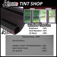Kazuko (4ft x 6ft) Titanium Grey 50% (2PLY) Solar Control Window Film Tint Film For Residencial Home