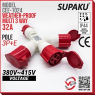 SUPAKU CEE1024 Soket Multi 3-Hala 32A Weatherproof Multi 3-Way Socket Industri Plug Soket Penyambung
