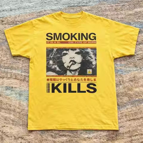 SMOKING IT ISASL OW TYPE OF BURN Oversized Y2K T-Shirt Neck Short Sleeve T-Shirt Women Men Graphic A