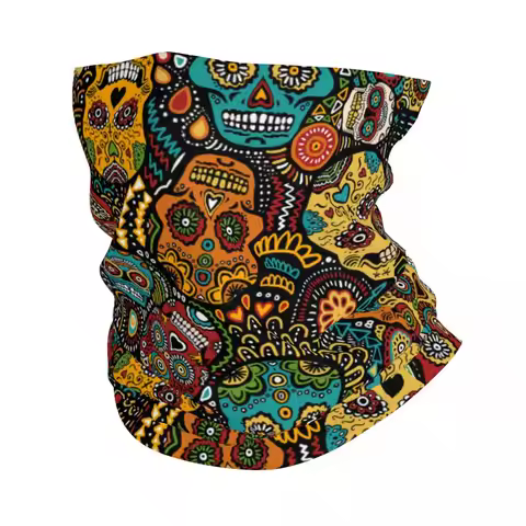 32c6cd128b7e0bd43ecd99114e103d4b Thin Wrap Scarf Bandana Mexico Sugar Skull Neck Gaiter Face Cover H