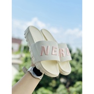 Nerdy sandals for men and women with Left Right sole, 4cm high, embroidered NERRDY word straps