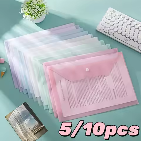 5/10Pcs Plastic Envelope Clear Reusable Plastic Envelope Waterproof Folder with Button A4 Size for S
