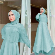 HIJAU Baju GAMIS DRESS FULL Brocade TILE Umrah Party Riding Hajj Invitation Invitation BRIDESMAID PREMIUM MUSLIM Women Teenagers Fashion DRESS FREE PLUS Mask Size S M L XL XXL JUMBO Plain Color Green IJO WARDAH MINT Bright Young