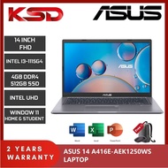 Asus Laptop 14 A416E-AEK1250WS 14'' Laptop Slate Grey ( I3-1115G4, 4GB, 512GB SSD)