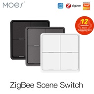 MOES 4 Gang Tuya ZigBee Wireless 12 Scene Switch Push Button Controller Battery Powered Automation Scenario for Tuya Dev