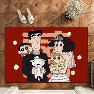 [Follow To Get Coupons] Crystal Velvet Floor Mats Crayon Shin-Chan Family Portrait Entry Home Floor Mats Anti-slip Wear-resistant Wedding F