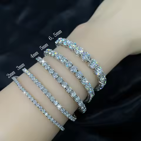 3mm 4mm Real Moissanite Diamond Tennis Bracelet Pure 925 Sterling Silver Full Diamond Sparkling Wedd